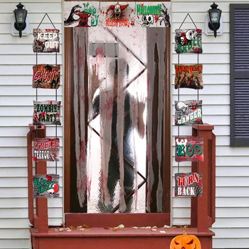 

Haunted House Home School Reusable Bloody Hand Prints Cosplay Adhesive Foldable Window Decals Halloween Door Curtain Decor Set