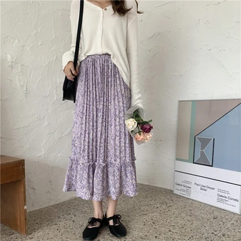 

HziriP 2020 Summer New Skirt For Women Floral Casual Cute Pleated Lady Office High Waist lady All-Match Fashion Female Skirts