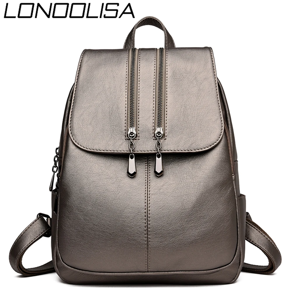 

Casual Double Zipper Backpacks Female Large Capacity School Bags for Girls Leather Shoulder Bag Travel Backpack For Women 2019