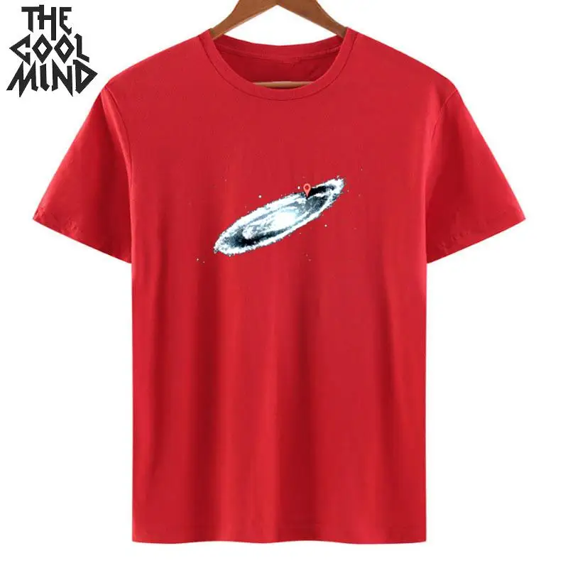 MO0153ZCM-RED COOLMIND, чистый хлопок, с космическим принтом, короткий рукав, женская футболка, повседневная, свободная, женская футболка, крутая, летняя, футболка, женские футболки - Цвет: MO0153ZCM-RED