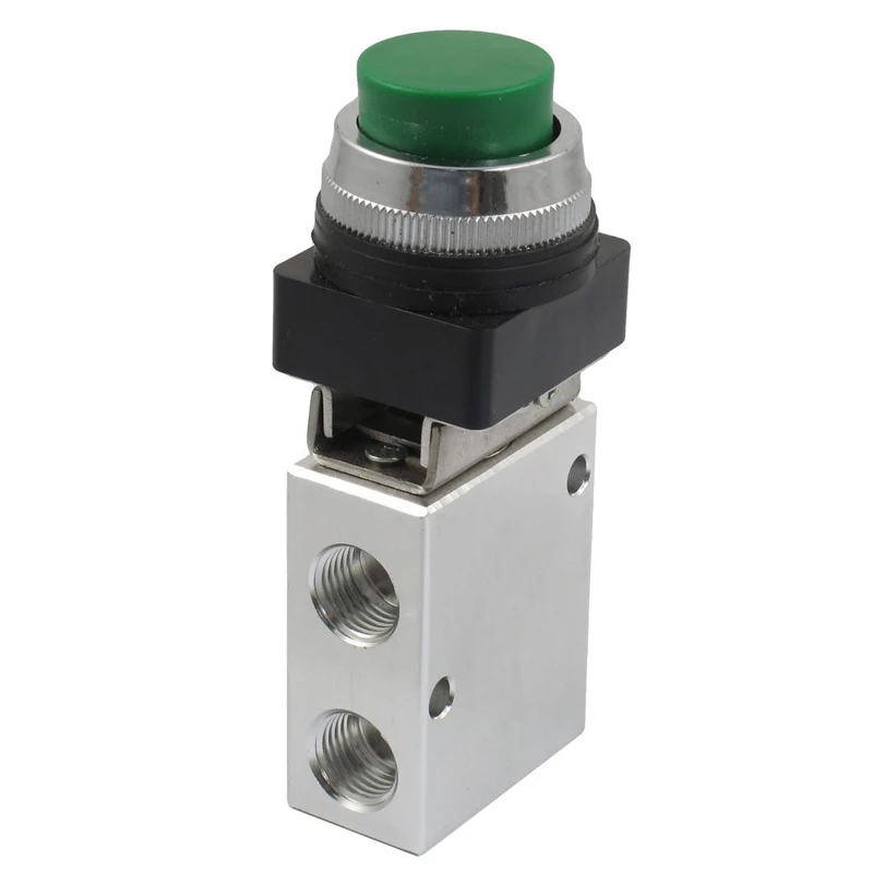 

JM-322PPL 13mm Thread 2 Position 3 Way Green Push Button Air Mechanical Valve