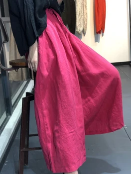 

Plus size Linen Pants Casual Women Elastic Waist Solid Wide Leg pants Loose Trousers