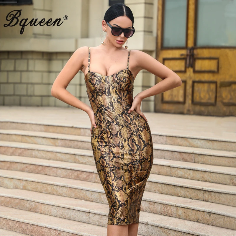 Bqueen женское сексуальное платье на бретелях без рукавов с глубоким v-образным вырезом и открытой спиной с леопардовым принтом, облегающее платье до колен, вечерние клубные платья, новинка