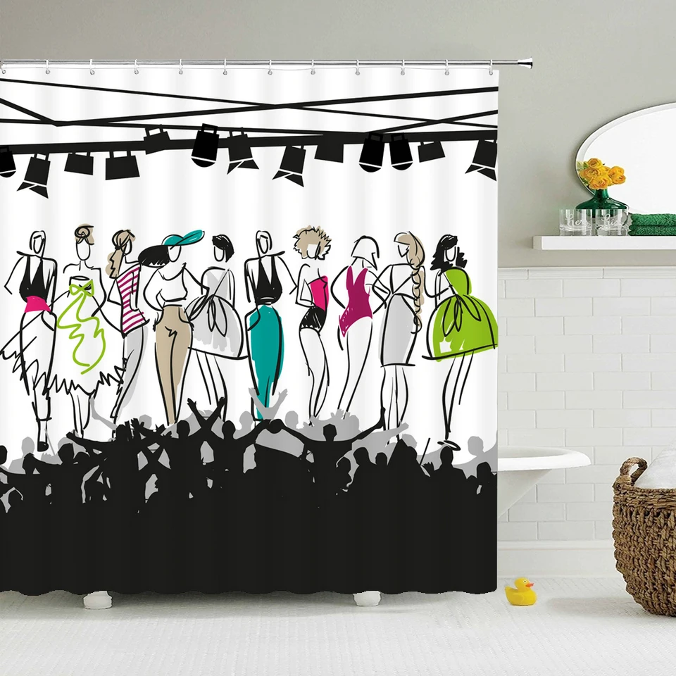 Girl Woman Love Romantic Shower Curtains Bathroom Curtain Rose Flower Pink High Heels Waterproof Decor Bath Screens | Дом и сад