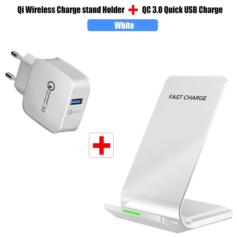 With QC Charge White 10 Вт Беспроводное зарядное устройство для samsung Galaxy Note 10 S10 S9 Беспроводная Быстрая зарядка подставка держатель для iPhone 11 X Xs Max 8 Plus адаптер - Цвет: With QC Charge White