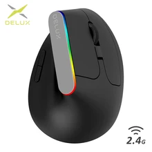 Delux m618c mouse sem fio ergonômico vertical 6 botões gaming mouse rgb 1600 dpi ratos ópticos com para computador portátil