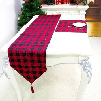 

Party Home Decoration Supplies Gift Creative Black Red Grid Cloth Table Runner Christmas Restaurant Tablecloth Mats