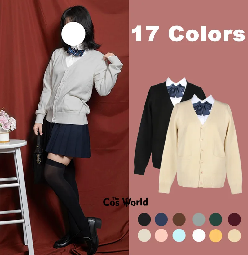 Women Knit Cardigan Spring Autumn Long Sleeve V Neck Sweater Outwear For JK School Uniform