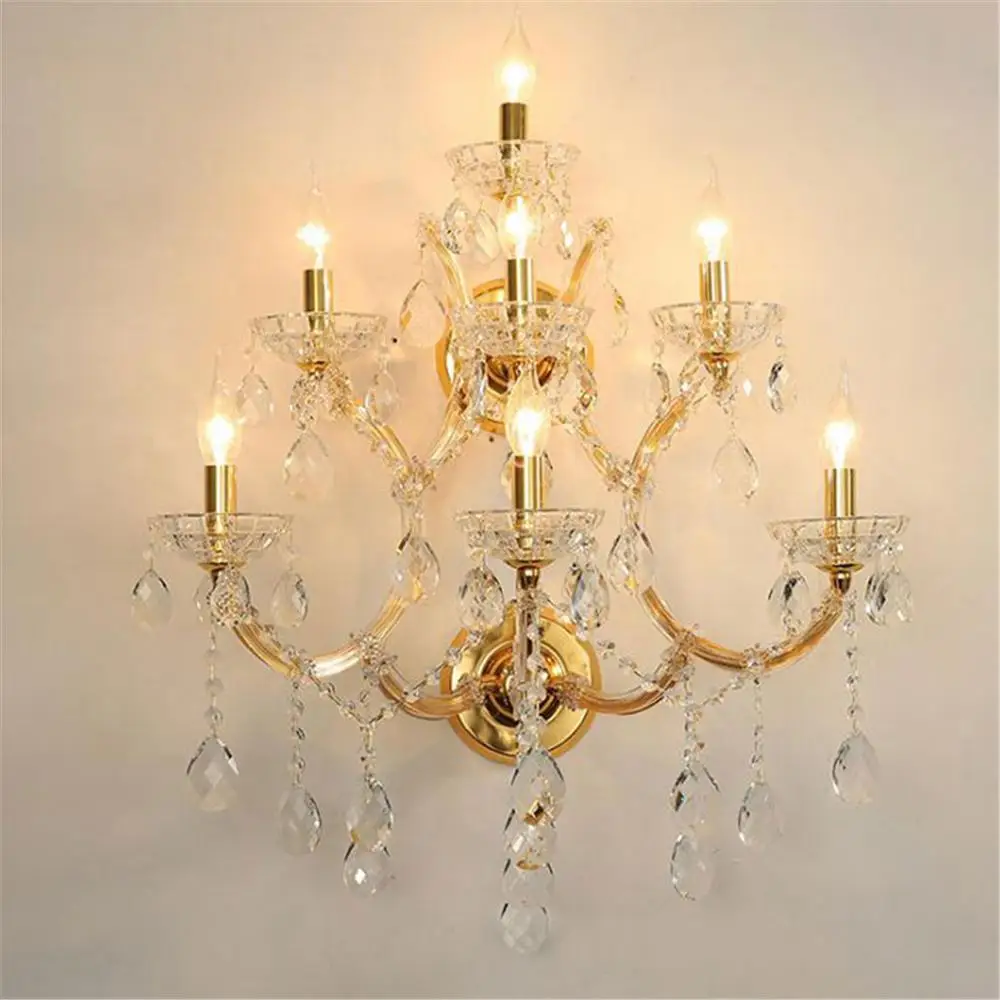 

Industrial Luxury 7-light wall chandeliers Gold wall mount lustres lighting for hotel hall Decorative Wall sconces Lighting