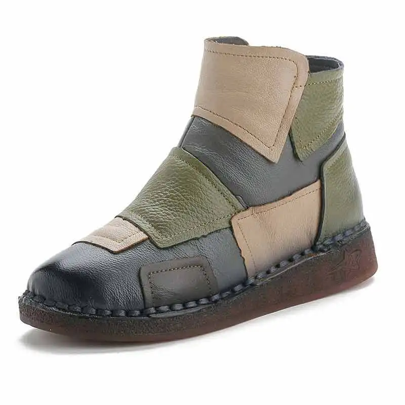 

Autumn Winter Real Genuine Leather Women Boots Retro Handmade Mixed Colors Warm Ankle Boots Women Flat Casual Shoes 2020