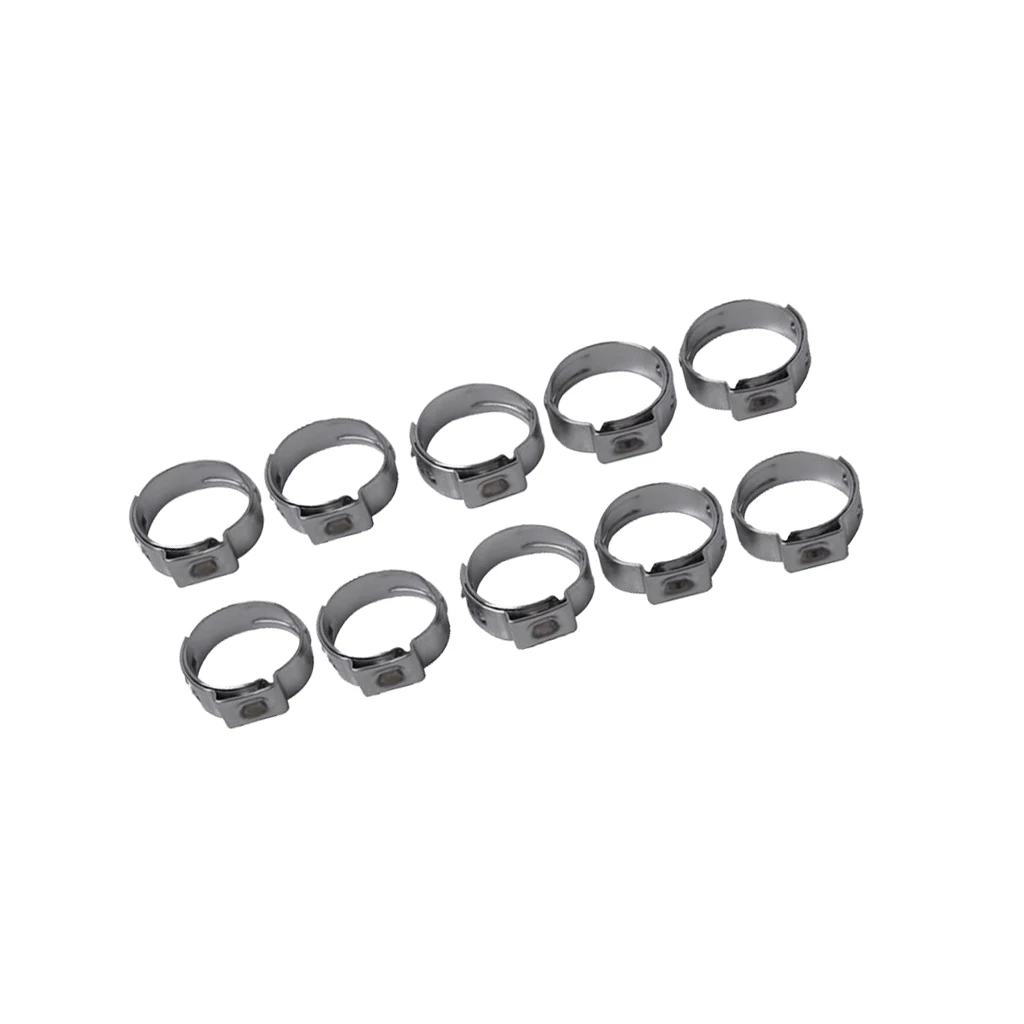 10 Pieces Stainless Steel Single Ear Hose Clamp O Clips 10.8-13.3mm