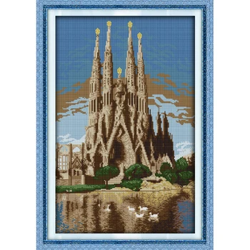 

Everlasting love Castle in the sea Chinese cross stitch kits Ecological cotton stamped printed 11 14CT DIY Christmas decorations