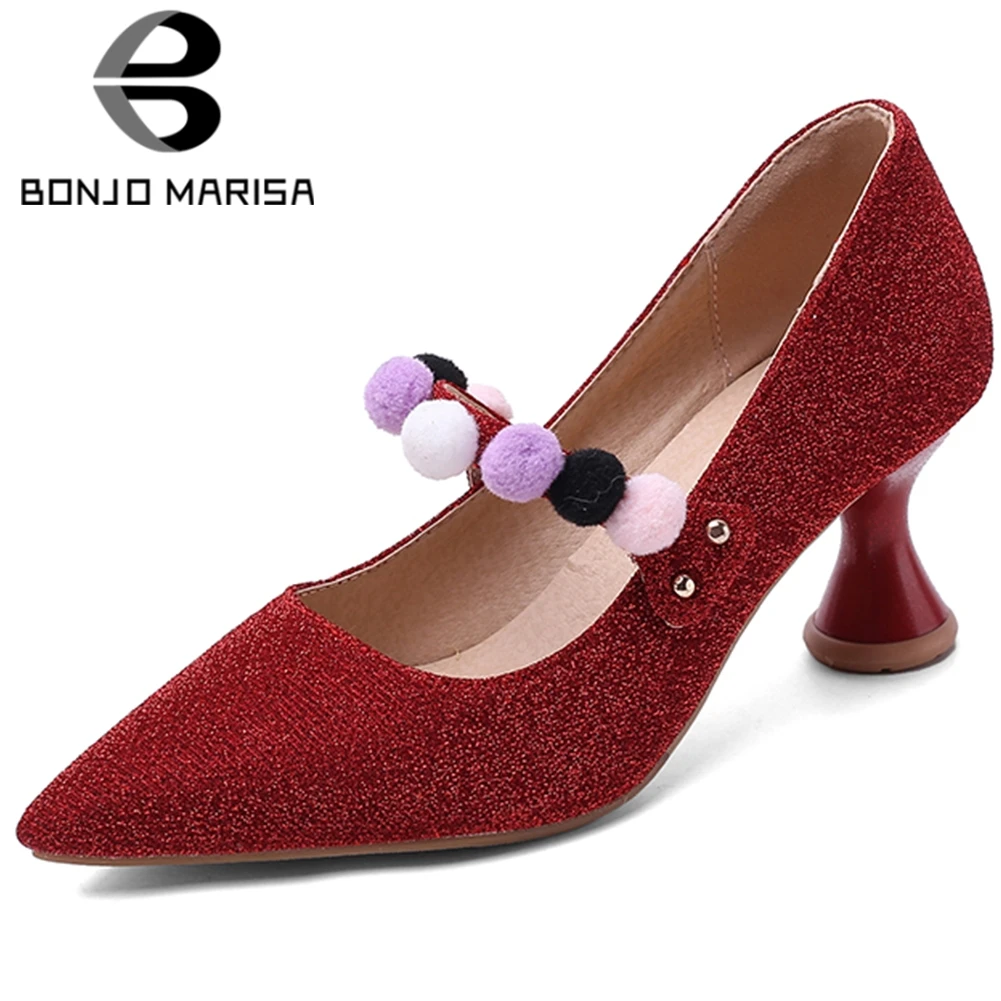 

BONJOMARISA New Ladies Spring Fashion Decorating Pumps Party Elegant Glitters Pumps Women Pointed Toe High Heel Shoes Woman