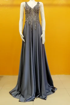 

Satin Top Coupon Jewelled Evening Dress-Indigo