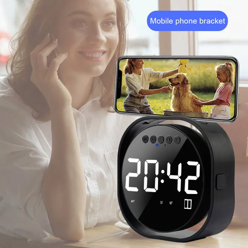 Будильник Мини Зеркало Bluetooth динамик светодиодный экран Поддержка карты беспроводной сабвуфер IJS998