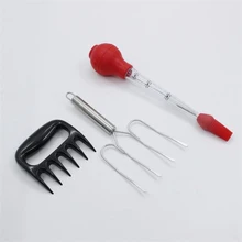 4PC/lot Roast Turkey Tool Silicone Turkey Condiment Pump Meat Dispenser Stainless Steel Turkey Fork BBQ Accessory Kitchen Gadget