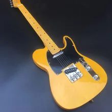 Высококачественная 6 струнная электрогитара, корпус из липы, желтая краска, задняя резьба