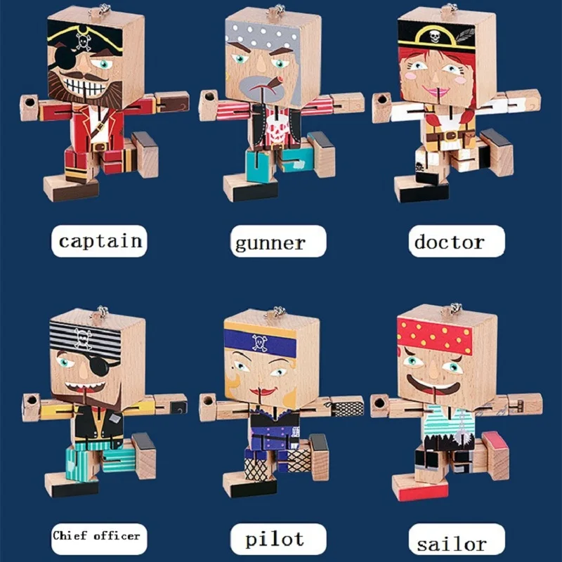 

Wooden Blocks Toys 3D Wooden Puzzle Pirate Cube Mobile Phone Holder Keychain One Piece Wooden Toys For Children
