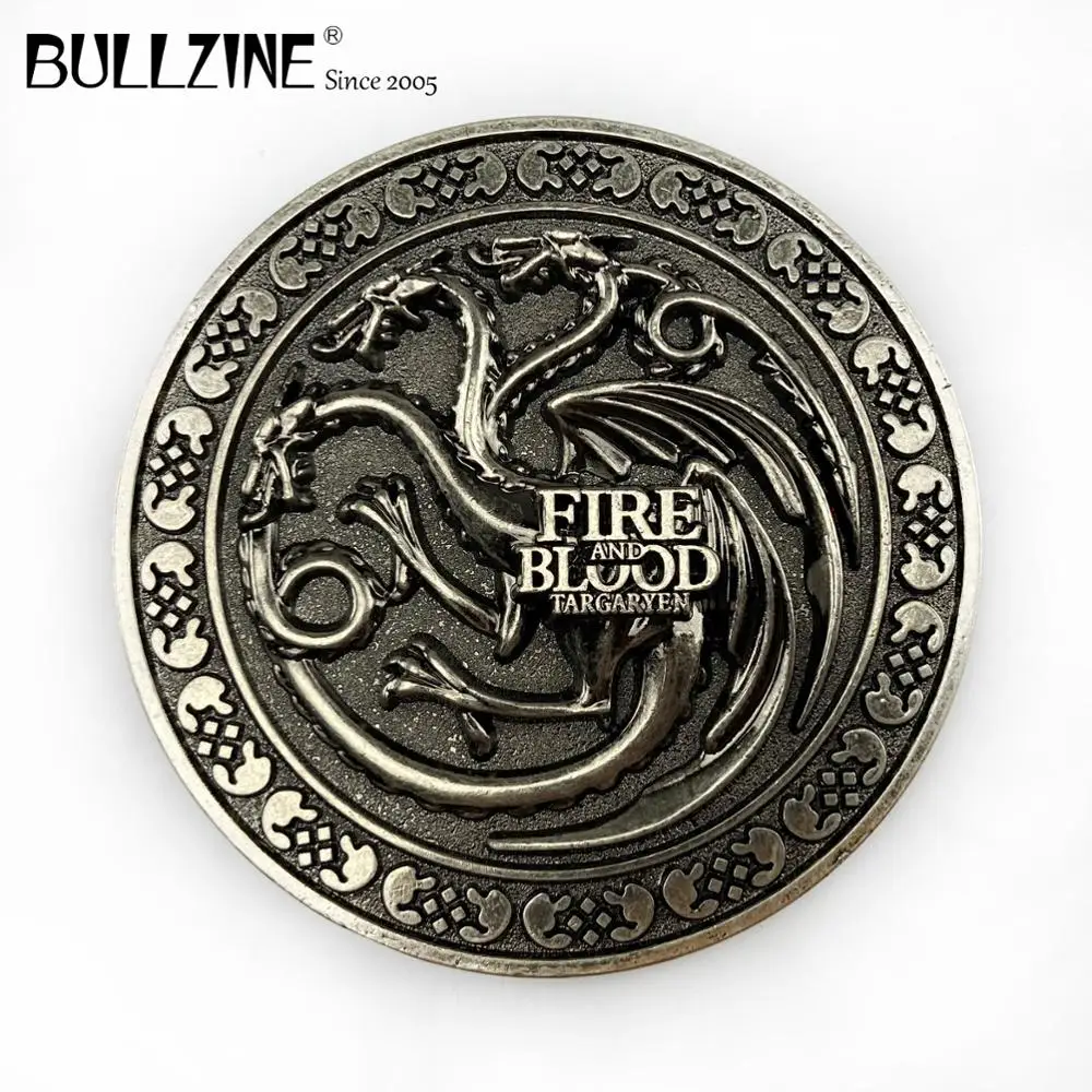 Пряжка для ремня Bullzine fire and blood dragon с античной серебряной отделкой FP 03686 шириной 4