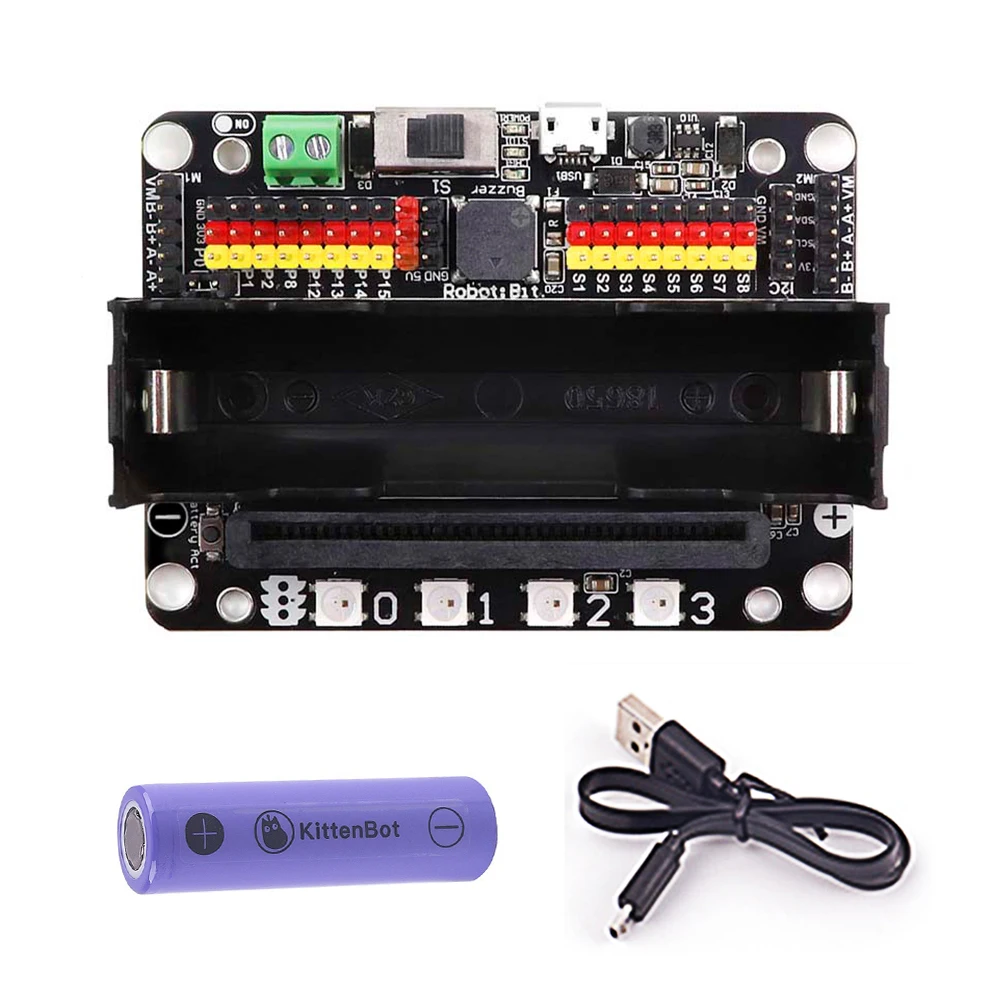 Billige Micro bit Expansion Board Kompatibel Buchse Unterstützung Scratch Python Programmierung Einführung mit 18650 Lithium Batterie
