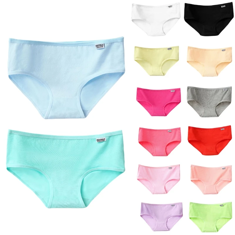 

Women 2XL Size Cotton Briefs Candy Solid Color Panties Low Waist Plus Size Underwear Lingerie Breathable Knickers Soft