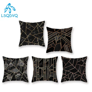 

Decorative Throw Pillows Case Black Gold Marble Pattern Irregular Geometry Polyester Sofa Cushion Cover for Home Decoration