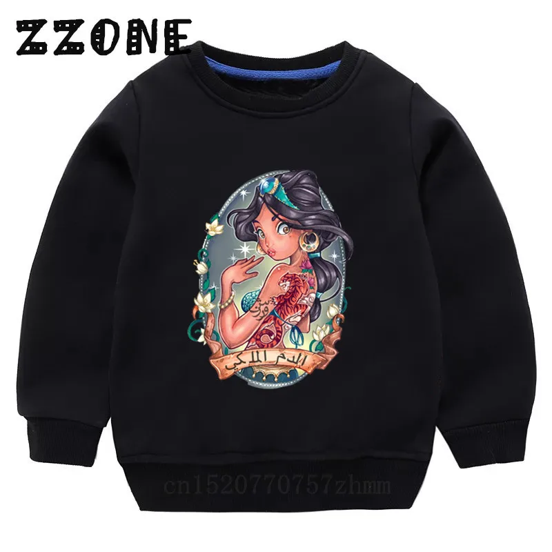 Детские осенние хлопковые свитера в европейском стиле с рисунком принцессы; пуловер для малышей; топы для девочек; зимние детские толстовки с капюшоном; одежда; KYT5300 - Цвет: 5300C-Black
