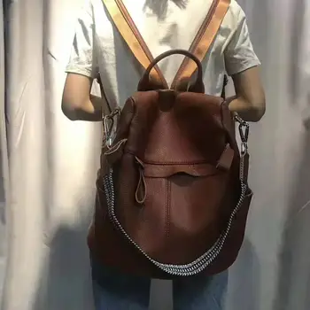 

Fashion Teenager Girls School Bags Backpack Imported First Layer Cowhide Shoulder Bag Soft Backpack Women Girls Travel Backpack