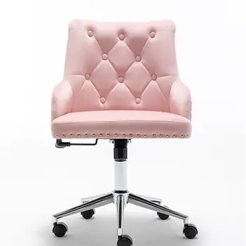 

Furniture Home High Back Office Chair with pull ring, Modern Design Velvet Desk Task Chair with Arms in Study Bedroom (Pink)
