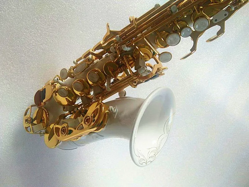 Латунный белый золотой ключ резной узор Bb изгиб Althorn сопрано саксофон Саксофон жемчужно-белый корпус кнопки духовой инструмент