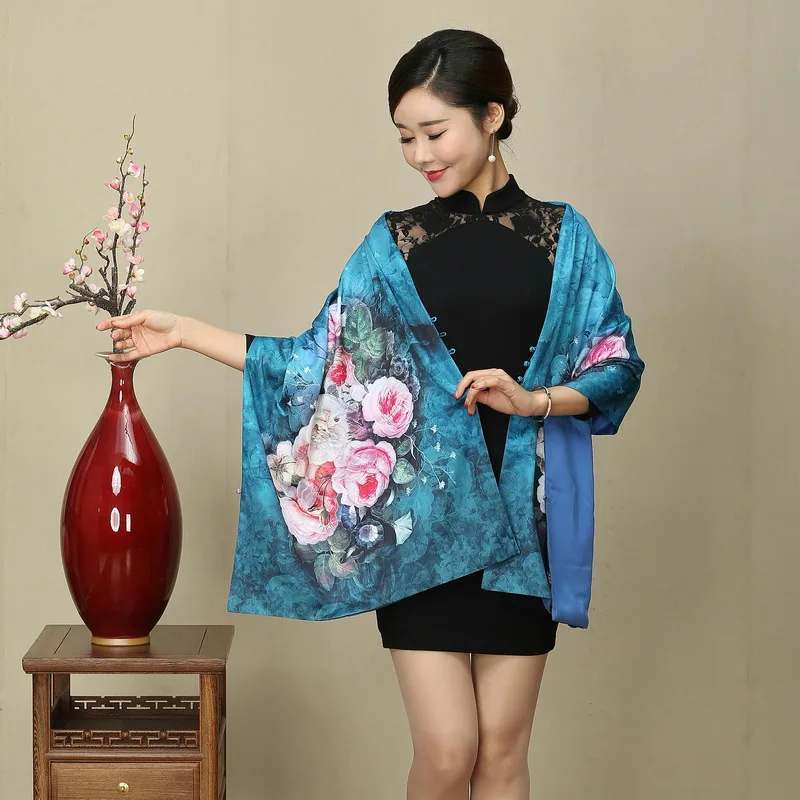 Картина маслом Cheongsam шаль национальный шарф с пуговицей женский шелковый кашемировый шарф ретро свадьба вечеринка палантин обертывания