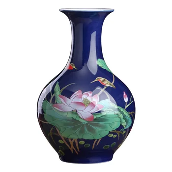 

Blue vases ornament Jingdezhen ceramics flowers and birds vase modern Chinese household living room wine cabinet decoration vase