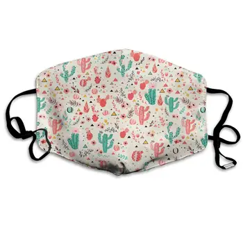 

Lovely Cactus Flowers And Triangles Washable Reusable Mask, Cotton Anti Dust Half Face Mouth Mask For Kids Teens Men Women