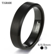TIGRADE 4/6/8/mm Black Tungsten Carbide Ring Men Brushed Silver Color Wedding Band Women Engagement Rings For Male Jewelry