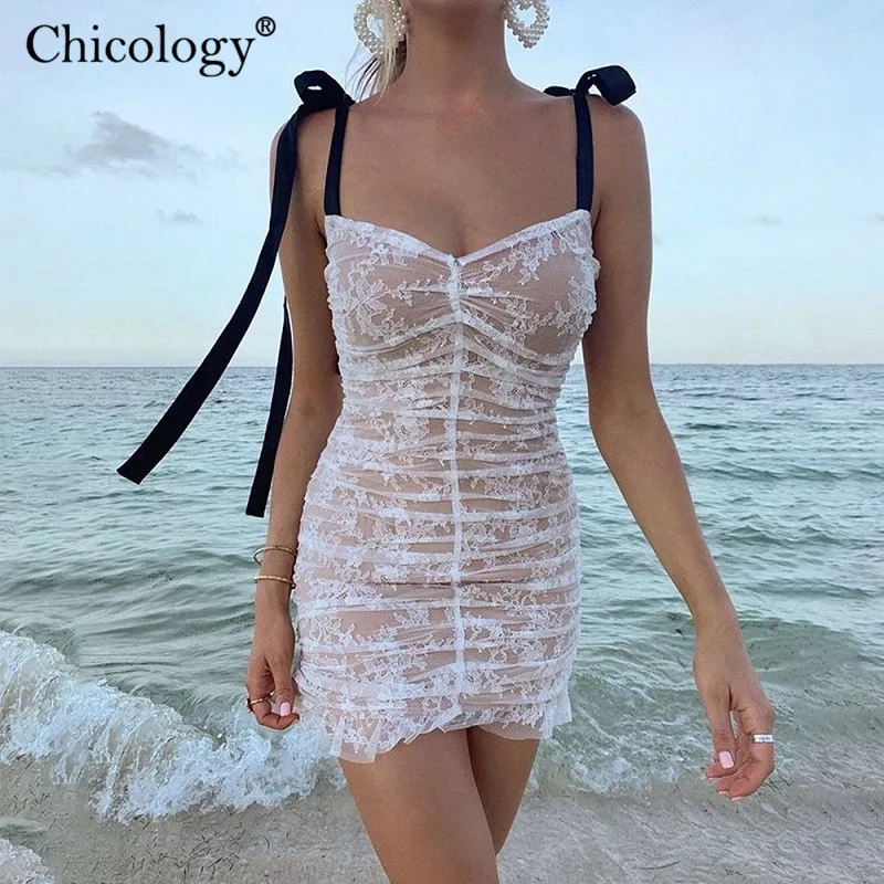 Женское пляжное мини-платье Chicology регулируемое Платье на шнуровке с широкими
