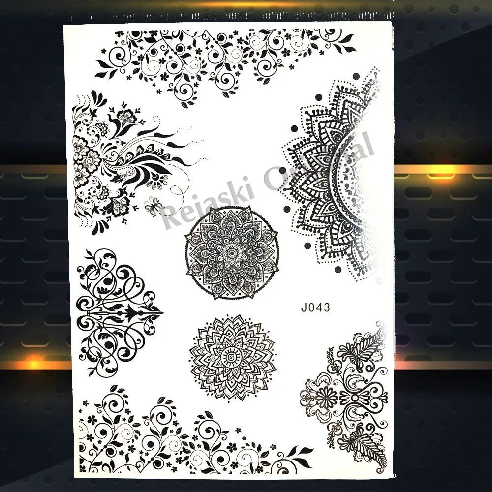 REJASKI Turtle Feather Lace Butterfly Black Henna Temporary Tattoos For Women Sticker Fake Tatoos Waterproof Art Custom Tattoo - Цвет: PBJ043