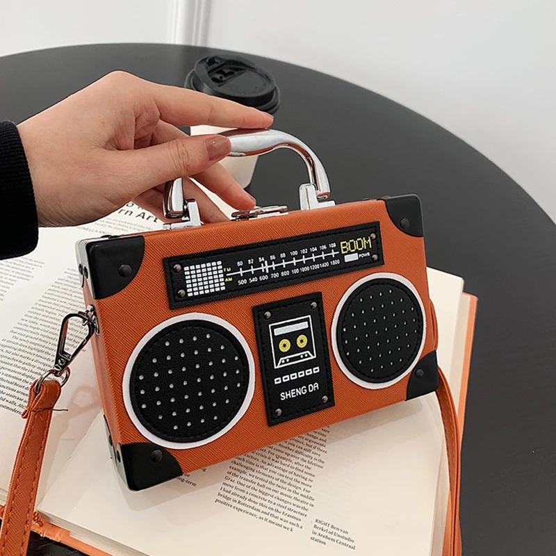 

Unusual Women's Party Bag 2021 Hit Personality Fashion Handbag Leather Radio Shape Small Square Bags Hip Hop Shoulder Bag Woman