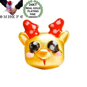 

OMHXFC Wholesale PN443 European Fashion Hot Fine Woman Girl Party Birthday Wedding Gift Christmas Deer 24KT Gold DIY Charm Beads