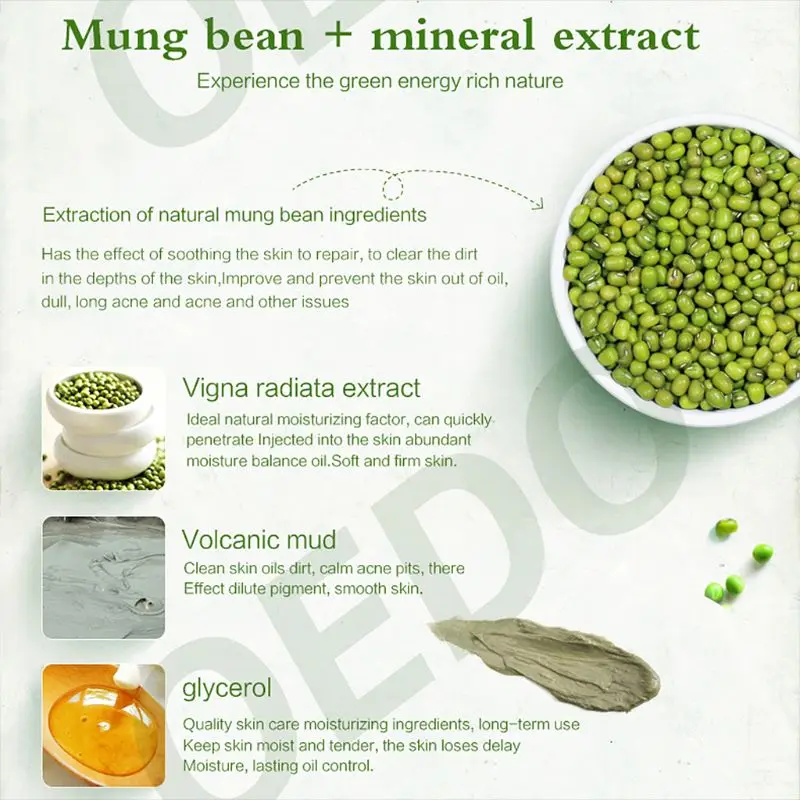 Oedo Очищающая маска для лица mung Bean Mud пилинг акне маска для удаления угрей Сужающий поры отбеливающий увлажняющий уход кремы