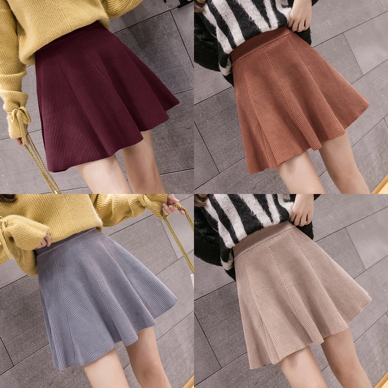 Fashion Streetwear Winter Knit Skirt Women Vintage High Elastic Waist Micro Mini Skirts Striped Knitted Skater Saia Feminina