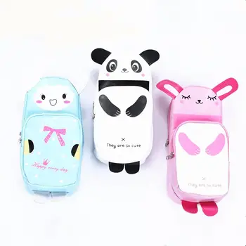 

Adeeing Pencil Bag Rectangular Cartoon Animal Pattern Printing Leather Pencil Case d20