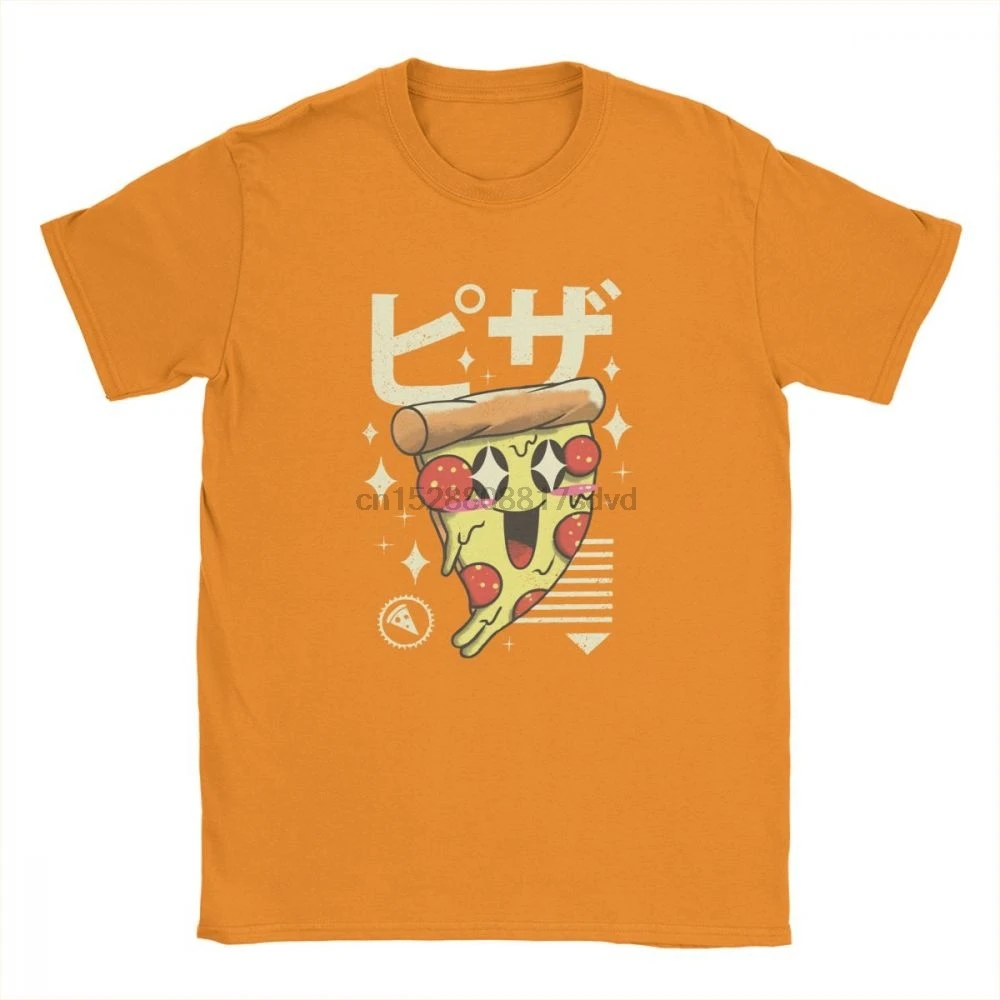 Kawaii Pizza мужские блузки чистый хлопок Винтажная футболка круглый воротник милая
