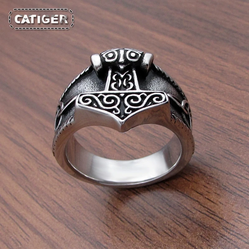316L Stainless Steel New Viking Ring  Mjolnir Thor Hammer Celtics Knot Rings Men's Nordic Amulet Jewelry 3