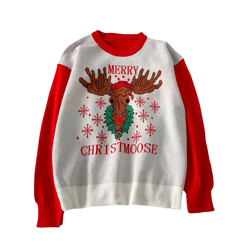

Christmas Women's Sweater Korean O-neck Long Sleeve Loose Knit Tops Female 2021 Winter