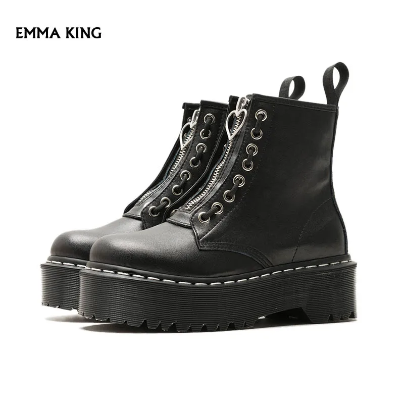 

New Motorcycle Boots Women British Boots Gothic Punk Low Heel Winter Ankle Boot For Women Shoes Sexy Botines mujer 2019