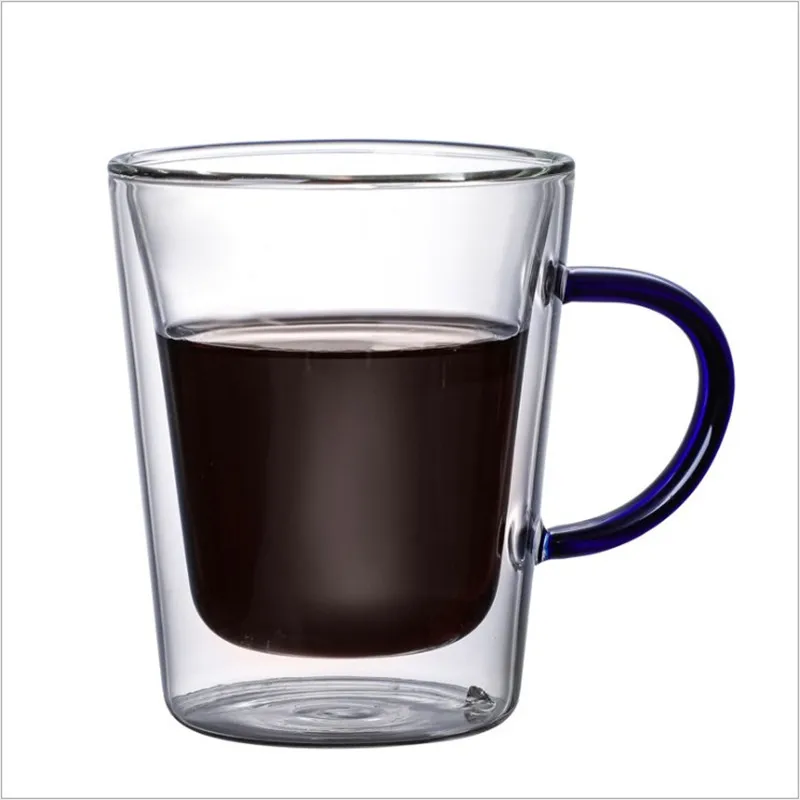 Двухслойная кофейная чашка с цветной ручкой теплоизоляция двухслойная стеклянная чашка чайная чашка креативный подарок напиток молоко