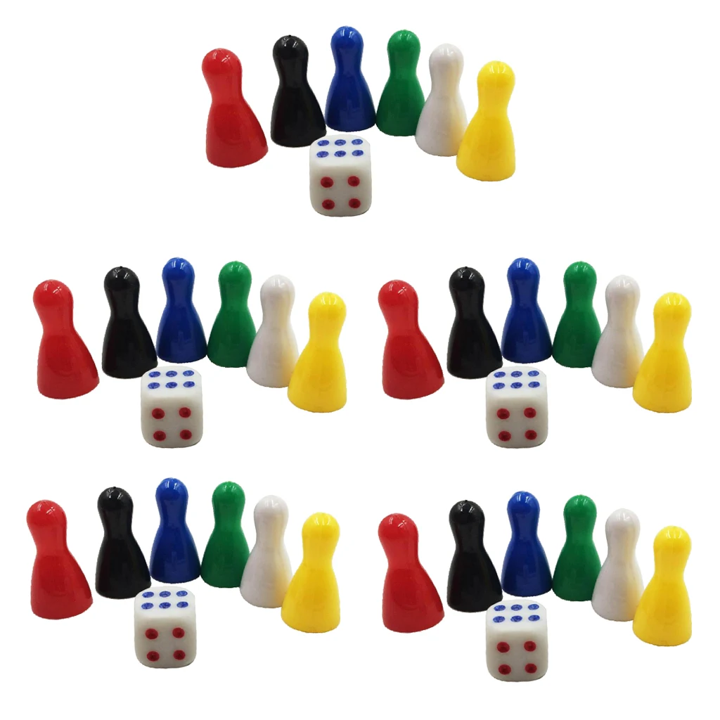 6 Sets Colorful Pieces Pawn Chess Plastic Pieces Dice Set for Board Card Games 6 Sets Colorful Pieces Pawn Chess Plastic Pieces Dice Set for Board Card Games