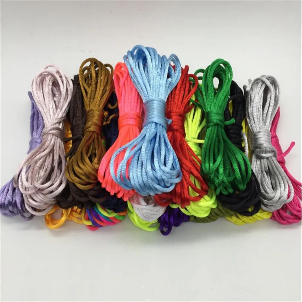 Corde en rotin de soie et Satin de 2mm, corde en Nylon de couleurs assorties pour la fabrication de bijoux en perles de 20 mètres