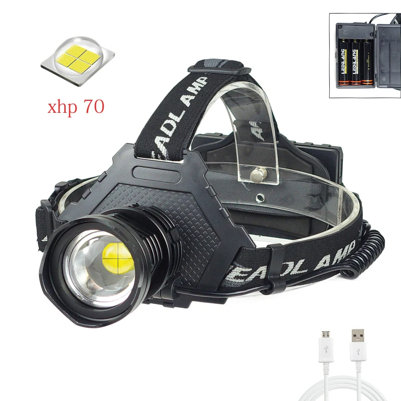 

XHP70.2 Led headlamp Headlight the powerful 30W head lamp lantern Zoomable USB Torches Flashlight Camping 18650 power bank