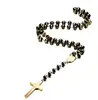 30" 8MM Stainless Steel Rosary Beads Necklace Black and Gold Color with Holy Jesus Christ Crucifix Cross Pendant 1